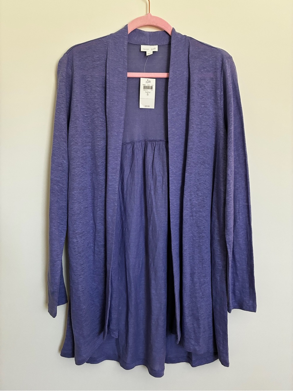 J Jill Knit Linen Open-Front Lightweight Cardigan purple called Thistle size sm